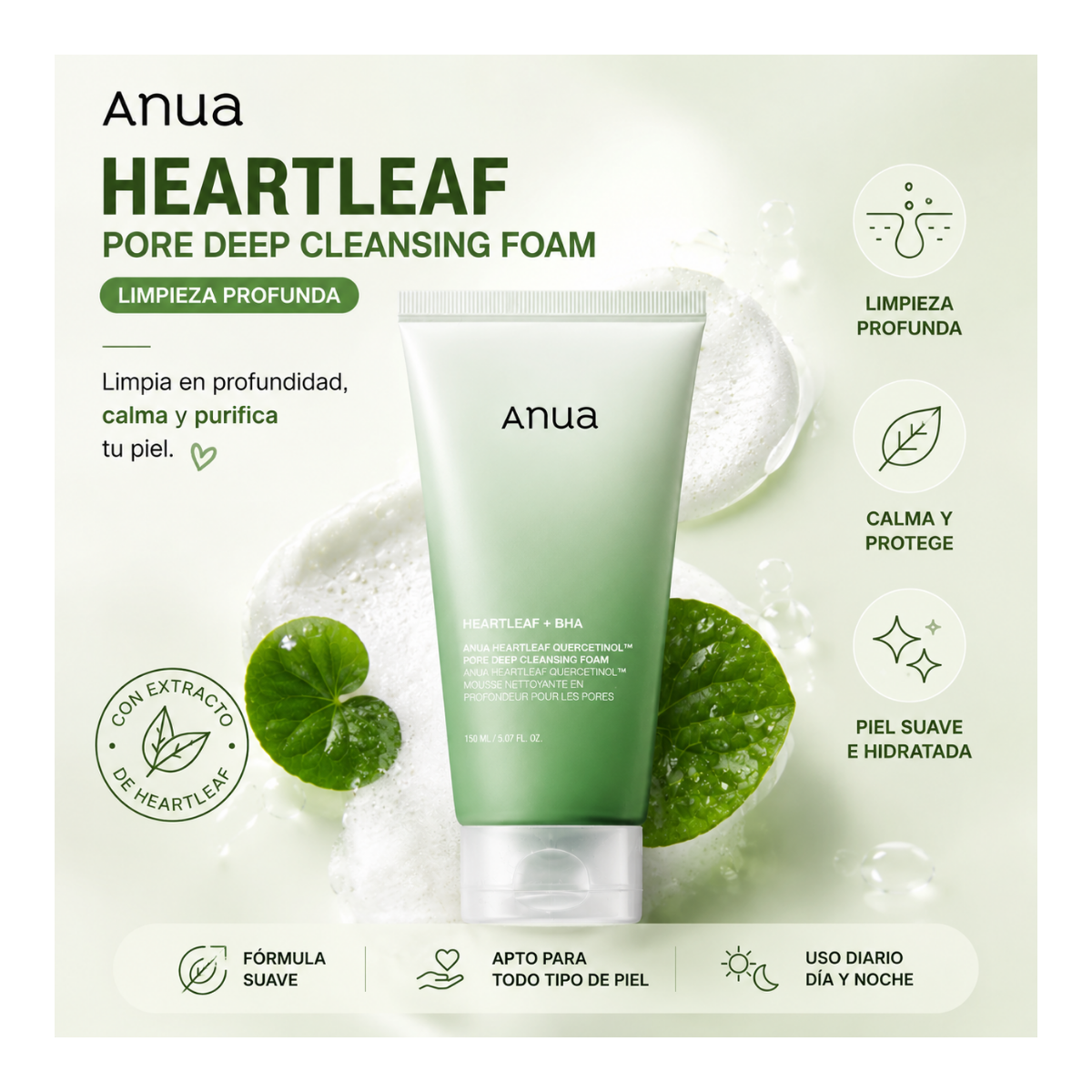 ANUA JABON HEARTLEAF QUERCETINOL PORE DEEP CLEANSING FOAM 150ML