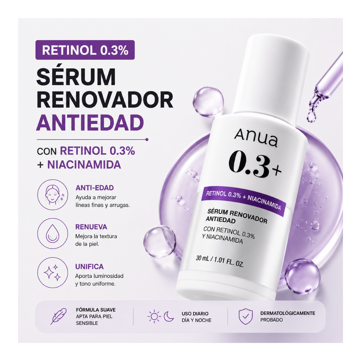 ANUA NANO RETINOL 0.3% + NIACIN RENEWING SERUM 30ML